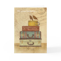 Vintage Love Birds Folded Birthday Card