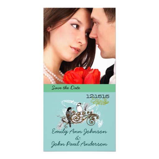 Vintage Love Birds Save the Date  Your Photo Photo Card Template