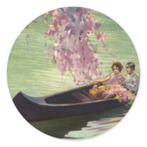 Vintage Love in a Canoe Round Sticker