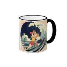 Vintage Love in the Surf, Romantic Kiss by Beach Mug