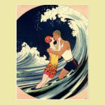Vintage Love in the Surf, Romantic Kiss by Beach postcards