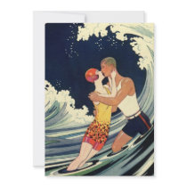 Vintage Love in the Surf; Romantic Kiss Personalized Invitation