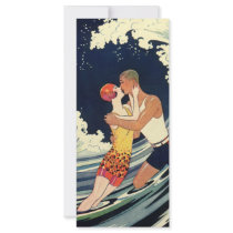 Vintage Love in the Surf; Romantic Kiss Customized Rack Card
