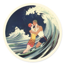 Vintage Love in the Surf; Romantic Kiss Stickers