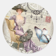 vintage love letter Vintage Paris Lady Fashion Round Sticker