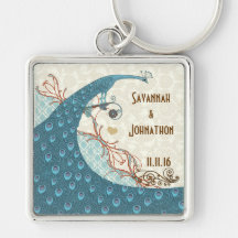 Vintage Love Peacock Wedding Key Chain