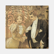 Vintage Love Romance, Art Nouveau, Alphonse Mucha Refrigerator Magnets