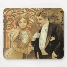Vintage Love Romance, Art Nouveau, Alphonse Mucha Mouse Pads