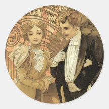 Vintage Love Romance, Art Nouveau, Alphonse Mucha Sticker