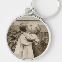 Vintage Love Romance, Children Kissing, First Kiss Key Chains