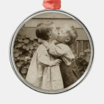 Vintage Love Romance, Children Kissing, First Kiss Christmas Ornament