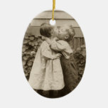 Vintage Love Romance, Children Kissing, First Kiss Christmas Tree Ornament