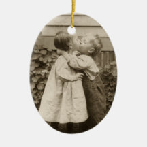 Vintage Love Romance, Children Kissing, First Kiss Christmas Tree Ornament