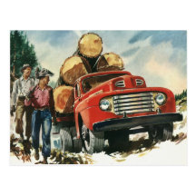 Vintage Lumberjacks with Logging Truck Post Card