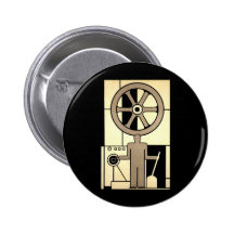 Vintage Machine Worker with Wheels and Levers Pinback Button