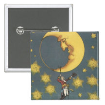 Vintage Man Hanging From the Moon Buttons