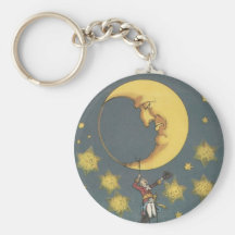Vintage Man Hanging From the Moon Keychains