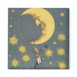 Vintage Man Hanging From the Moon Magnets