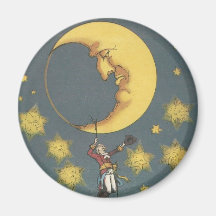 Vintage Man Hanging From the Moon Refrigerator Magnets