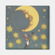 Vintage Man Hanging From the Moon Magnets
