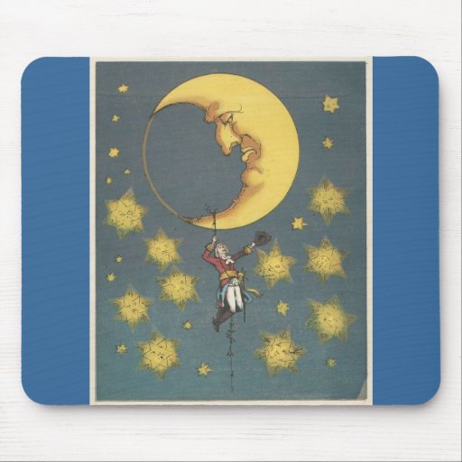 Vintage Man Hanging From the Moon Mouse Pads