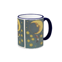 Vintage Man Hanging From the Moon Mugs