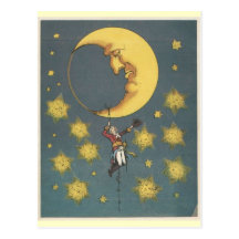 Vintage Man Hanging From the Moon Post Card