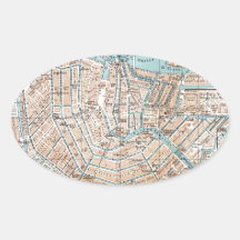 Vintage Map of Amsterdam (1905) Oval Stickers