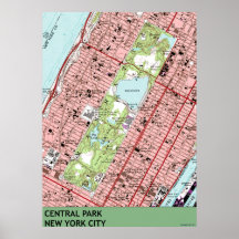 Vintage Map of Central Park 4ft by 6ft on Heavy Gl Print