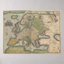 Vintage Map of Europe (1570) Posters