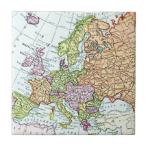 Vintage map of Europe colorful pastels Tiles
