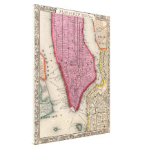 Vintage Map of Lower New York City (1860) Canvas Prints