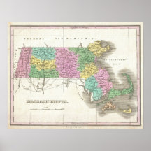 Vintage Map of Massachusetts (1827) Print