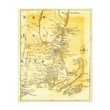 Vintage Map of New England Canvas Prints