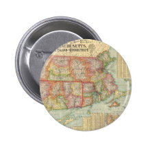 Vintage Map of New England States (1900) Buttons