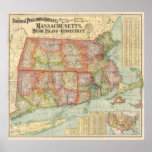 Vintage Map of New England States (1900) Print