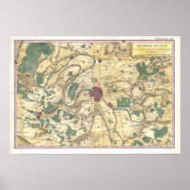 Vintage Map of Paris and Surrounding Areas (1780) Print