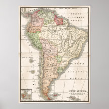 Vintage Map of South America Print