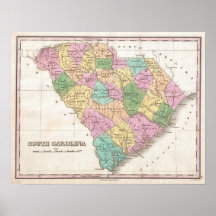 Vintage Map of South Carolina (1827) Print