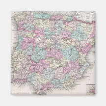 Vintage Map of Spain (1855) Fridge Magnet