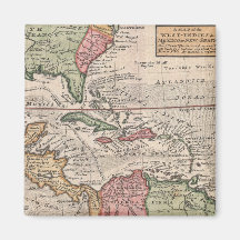 Vintage Map of the Caribbean (1732) Fridge Magnets