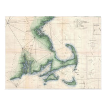 Vintage map of the Massachusetts Coastline Postcard