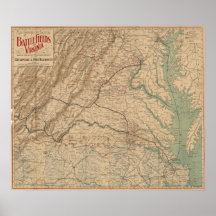 Vintage Map of Virginia Battlefields (1892) Poster