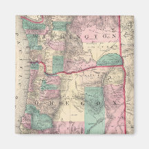 Vintage Map of Washington and Oregon (1875) Fridge Magnets