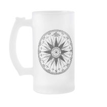 Vintage Mariner's Compass frosted glass mug