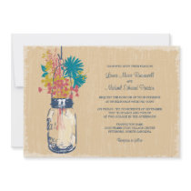Vintage Mason Jar and Wildflowers Wedding Invitations