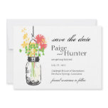 Vintage Mason Jar & Wild Flowers Save the Date invitations