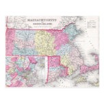 Vintage Massachusetts and Rhode Island Map (1855) Postcards