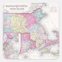 Vintage Massachusetts and Rhode Island Map (1855) Stickers