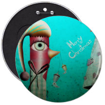 Vintage Merry Christmas Bird acorns Button